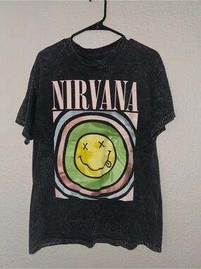 Nirvana Women’s Washed Graphic Tee with Smiley Logo